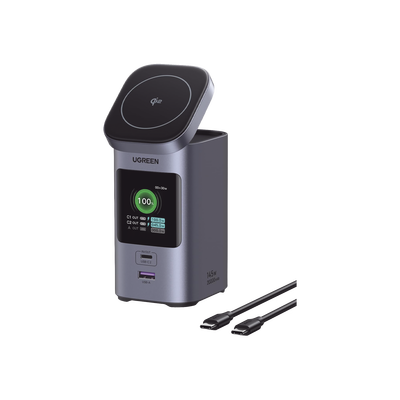 Power Bank de 25000mAh | 3 Salidas 145W Max. | USB-A + 2 USB-C | QI2 | PD 3.0, QC3.0 | FCP | SCP | Pantalla Inteligente | Carcasa Ignifuga | Color Gris | Incluye Cable USB de 50cm | Carga tu Laptop de Manera Segura.