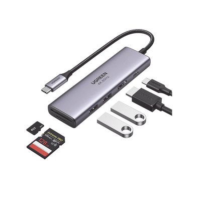 HUB USB-C Multifuncional a HDMI 4K@60Hz / HDCP2.2 / HDR10/3D / 2 Puertos USB3.0 / Lector de Tarjetas SD+TF (Uso Simultáneo) / USB C PD 100W / 6 en 1