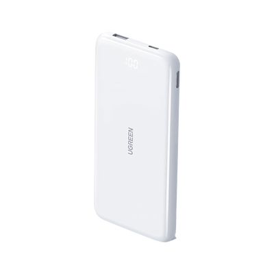 PowerBank Ultra Delgado 10000mAh |  Dos Puertos | USB-A + USB-C | PD 3.0 20W | QC3.0 22.5W | FCP | AFC | Entrada/Salida USB-C (Carga y Alimentación) | Salida USB-A (Carga) | Pantalla Inteligente | Color Blanco.