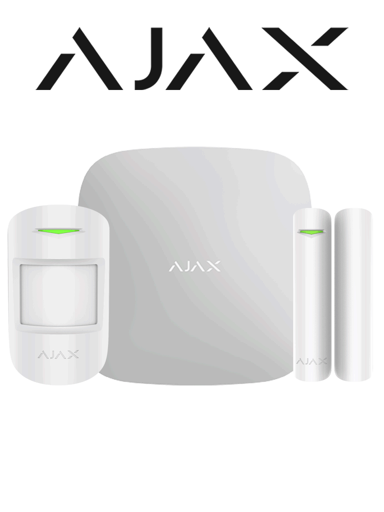 AJAX KIT STARTER - Panel de  alarma Hub2Plus conexión Ethernet / WiFi /  LTE APP “AJAX PRO” iOS y Android , 1 sensor de movimiento y 1 detector de puerta o ventana con entrada auxiliar en color blanco #jul