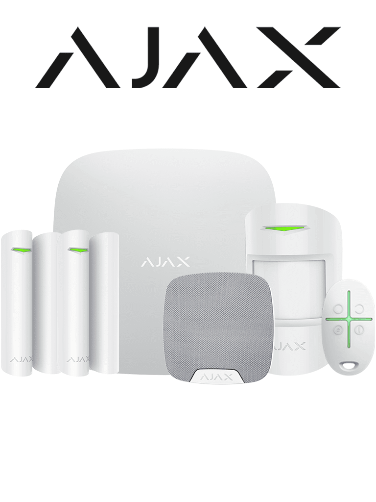 AJAX KIT RESIDENCIAL - Panel de  alarma Hub2Plus conexión Ethernet / WiFi / LTE, APP “AJAX PRO” iOS y Android , 1 sensor de movimiento, 2 detectores para puerta o ventana, 1 control remoto y una sirena interior inalámbrica color Blanco #RESIDENCIAL
