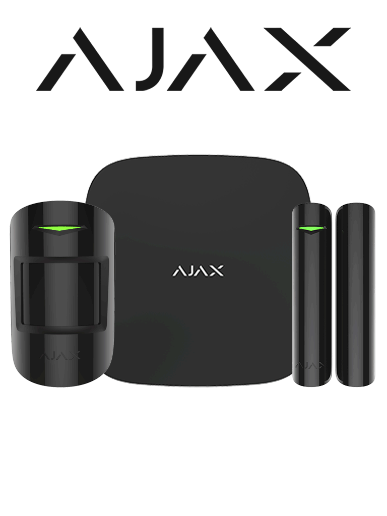 AJAX KIT STARTER B - Panel de  alarma Hub2Plus conexión Ethernet / WiFi / LTE, APP “AJAX PRO” iOS y Android , 1 sensor de movimiento y 1 detector de puerta o ventana con entrada auxiliar en color Negro