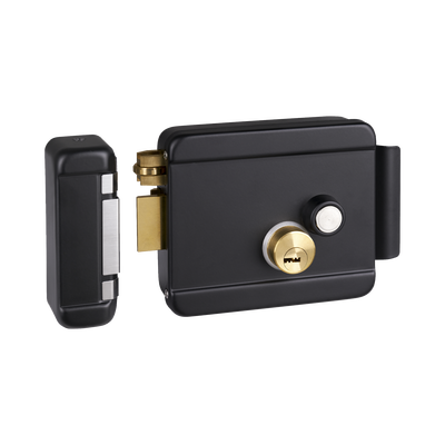 Cerradura Eléctrica con Botón de Salida / Incluye Llave  / Exterior / Izquierda / Color Negro