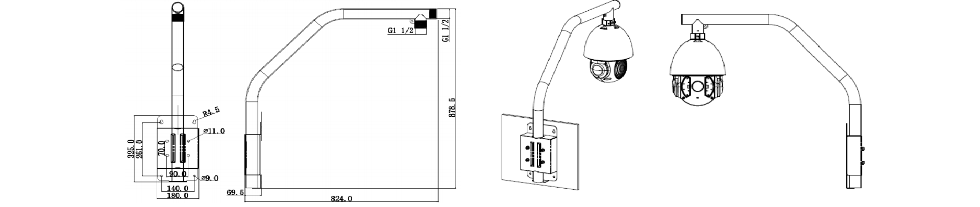 DAHUA DH-PFB303S - Soporte para Montaje en Parapeto/ Giratorio/ Diseño Estetico/ Compatible con Camaras PTZ Dahua de las Series SD59/ SD50/ SD40