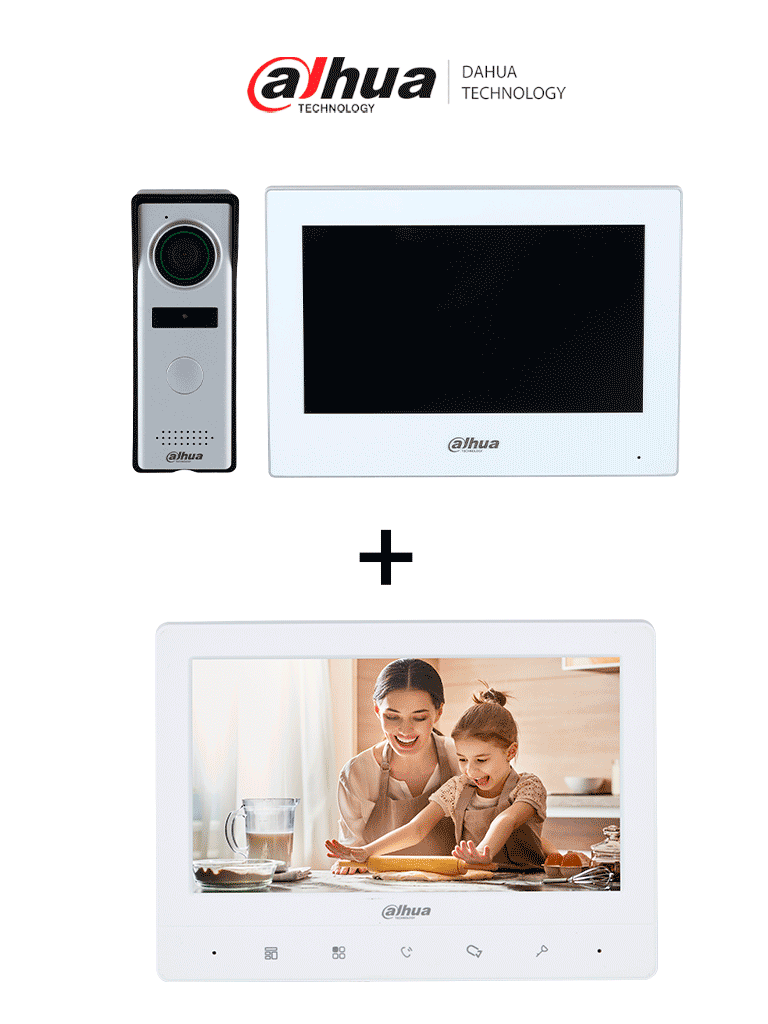 DAHUA DHI-KTH01+DHI-VTH1020J -  Kit de Videopotero Hibrido + Frente de Calle Analogico con Camara de 1.3 MP + DAHUA VTH1020J- Monitor analógico de 7 pulgadas compatible con KTA01 / KTA02 / #VDP