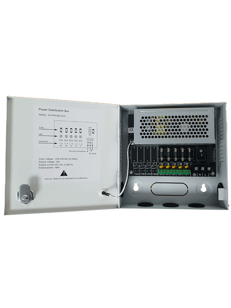 DAHUA PFM340-5CH - Fuente de Poder de 12 vcd/ 4 Amperes/ Para 5 Camaras/ Fusibles Intercambiables/ Proteccion contra Sobrecargas/ Color Blanco/