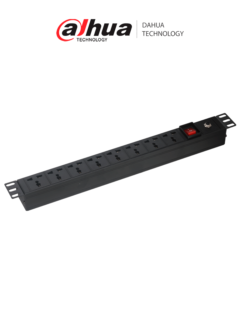 DAHUA ZZM10/PDU(8 USA 250) Barra PDU multicontacto /Max 250Vac/ 10A/ 2500W/ North American/1.3mm2 , 3m/ 8 outlet 3-pin, Universal (North American)/ Overload protection module and switch/ Para montaje en Rack de 19"