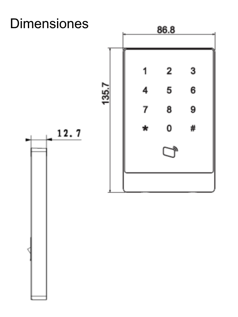 DAHUA ASR1101A - Lectora de Tarjetas MiFare con Teclado Touch/ para Password/ Conexión RS-485 y Wiegand/ Leds Rojo y Verde/ Fondo de Luz Azul/