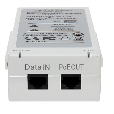 DAHUA PFT1200 - Inyector Hi-Poe Midspan Gigabit/ Soporta PoE/PoE+/ Soporta Hi-PoE 60 Watts para PTZ/ Indicadores Led de Status/ Funciona con Extensor: PFT1300 para conexión en Cascada/ Instalación en Pared/