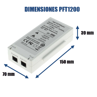 DAHUA PFT1200 - Inyector Hi-Poe Midspan Gigabit/ Soporta PoE/PoE+/ Soporta Hi-PoE 60 Watts para PTZ/ Indicadores Led de Status/ Funciona con Extensor: PFT1300 para conexión en Cascada/ Instalación en Pared/