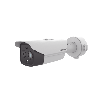 Bala IP Dual / Térmica 3.6 mm (256 × 192) / Óptico 4.3 mm (4 Megapixel) / 30 mts IR / Exterior IP67 / PoE / Termométrica / Detección de Temperatura / Sirena y Luz Intermitente Integrada / MicroSD