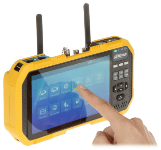 DAHUA PFM907 -Probador de Video IP y HDCVI/ Soporta Compresión de Video H.265 y H.264/ Control PTZ/ Soporta Audio/ Multimetro Integrado/ Probador de Red/ Probador de Señal Wifi/ Soporta Protocolo Onvif/ Salida de 12V 2 Amp para Cámara/ Basado en Linux