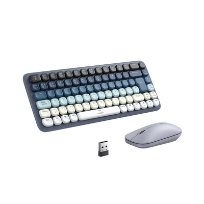 Paquete de Teclado y Mouse | 85 teclas en Español | Bluetooth y 2.4GHz |  Mouse Ambidiestro  | Sensor de DPI ajustable | Efectos de Iluminación del Teclado | Amplia compatibilidad | Color Azul.