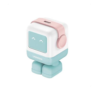 Cargador Mini GaNRobot 30W serie UNO | 1 USB-C de Carga Rápida | Tecnología GaN II | Multiprotocolo PD/QC/SCP/FCA | Carga Inteligente | Pantalla LED | Zapato Magnético Extraíble | Thermal Guard | Color Pink-Blue