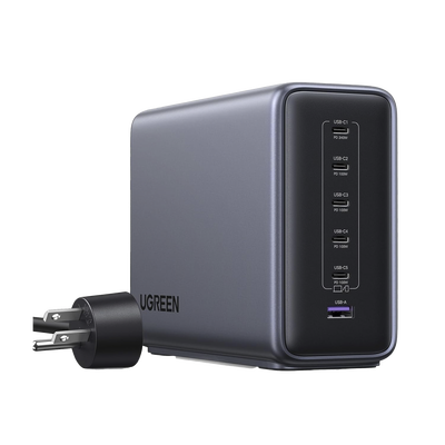 Cargador rapido de escritorio GaN de 500 W y 6 puertos.