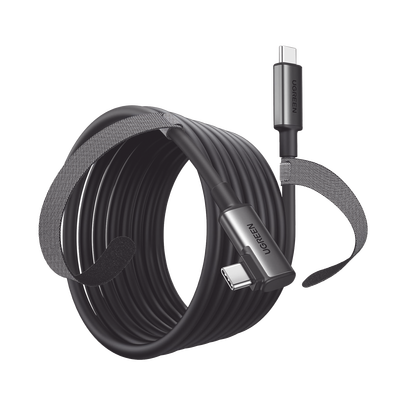 Cable USB-C a USB-C (Cable Link) | 5 metros (16 pies) |  Transferencia de Alta Velocidad | Carga Rápida | Un Extremo Angulado | Caja de Aluminio | Nylon Trenzado.