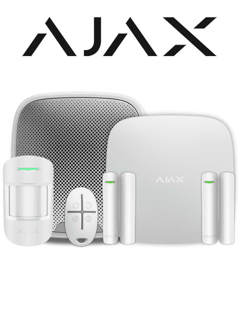 AJAX KIT RESIDENCIAL EXT - Panel de alarma Hub2(4G) conexión Ethernet/ 4G color Blanco/ APP “AJAX PRO” iOS y Android, 1 sensor de movimiento, 2 detectores para puerta o ventana, 1 control remoto y una sirena EXTERIOR inalámbrica #RESIDENCIAL