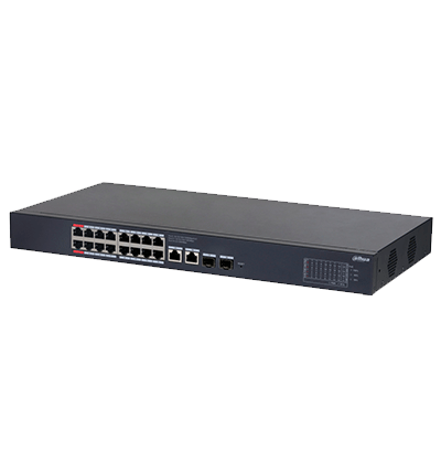 DAHUA DH-CS4220-16GT-190 Switch Poe de 16 Puertos Gigabit con PoE inteligente, puerto rojo de 90W, 190W totales, 2 puertos SFP, PoE Watchdog, switching de 40 Gbps y protección avanzada contra descargas. Plataforma DoLynk Care/ #LoNuevo