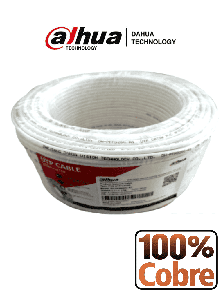 DAHUA PFM920I-5EUN-C-V2-100 - Bobina de 100 Mts de Cable UTP Cat5e/ 100% Cobre/ Color Blanco/ Ideal para Video y Redes/ #KitDahua