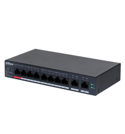 DAHUA DHCS40108GT110 - Switch de 10 Puertos Gigabit / 8 Puertos PoE / 2 Puertos Uplink 10/100/1000/ 110 Watts Totales / Switching 20 Gbps / Tasa de Reenvio de Paquetes 14.88 Mbps / PoE Watchdog / Plataforma DoLynk Care