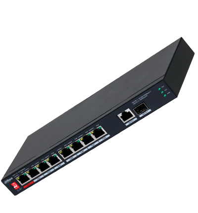 DAHUA PFS3110-8ET1GT1GF-96 -Switch PoE de 10 Puertos/8 Puertos Poe 10/100/1Puerto SFP de1000 Mbps/1 Puerto Uplink de 10/100/1000/ 96 Watts Totales/ Alimentación hasta 250 Mts/Soporta PoE Whatchdog/Puerto Rojo soporta IEEE 802.3bt/#SwitchD2 #REM #MCI2 #RMM