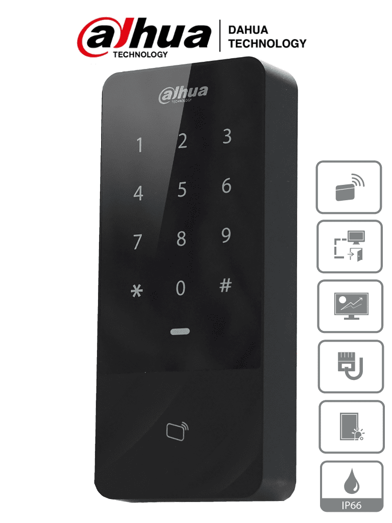 DAHUA ASI1201E-D  - Control de Acceso Independiente con Teclado Touch y Tarjetas ID/ 30,000 Usuarios, 60,000 Registros/ TCP/IP/ Soporta Lectora Esclavo por Wiegand y RS-485/ Uso Exterior IP66/ Desbloqueo con Tarjeta, Pasword o Combinación/ #BuenFinDahua20
