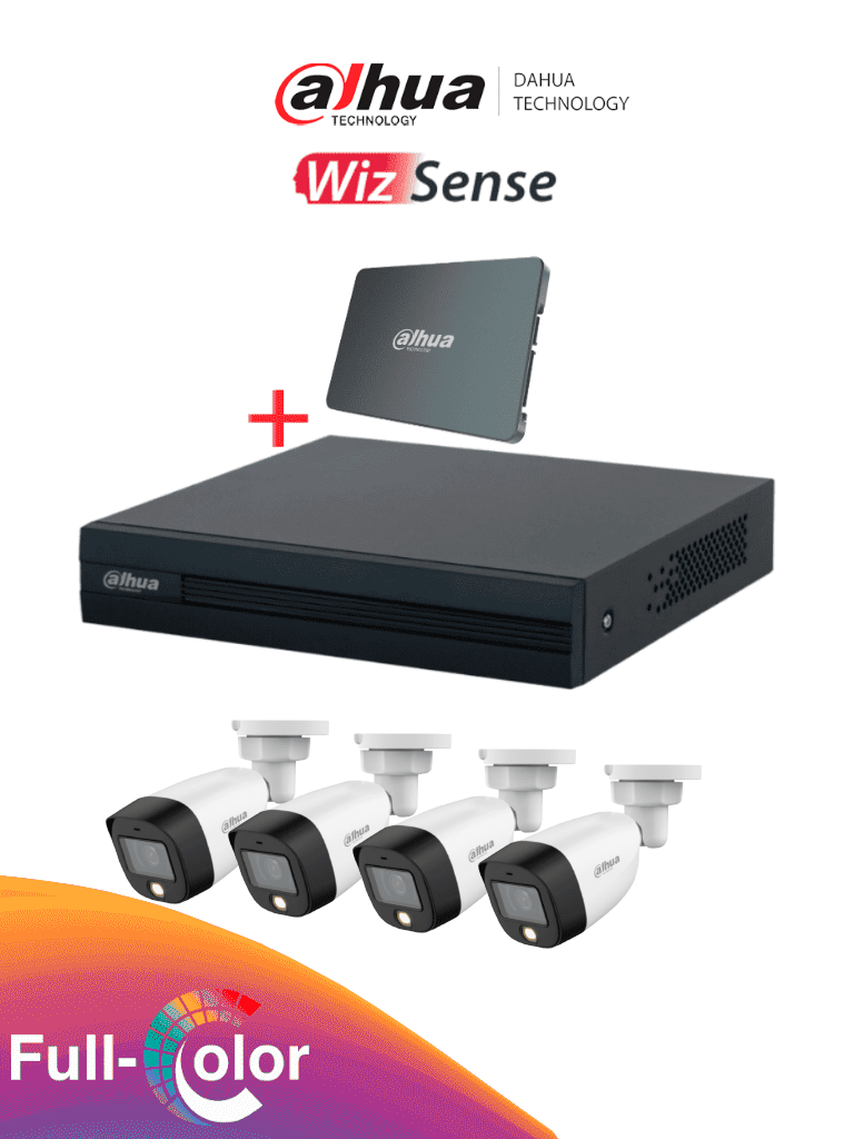 DAHUA KIT/XVR1B04-I-SSD512G4HFW1209 - Kit FullColor de 4 Canales con SSD de 512GB/ 4 Camaras Full Color de 2 Megapixeles con Microfono/ DVR Cooper-I WizSense/ Con IA/ 4 Ch+1 IP/ Accesorios Incluidos/ #LoNuevo #DPAQ #ANIVDAHKIT+M #MCI2 #DMD