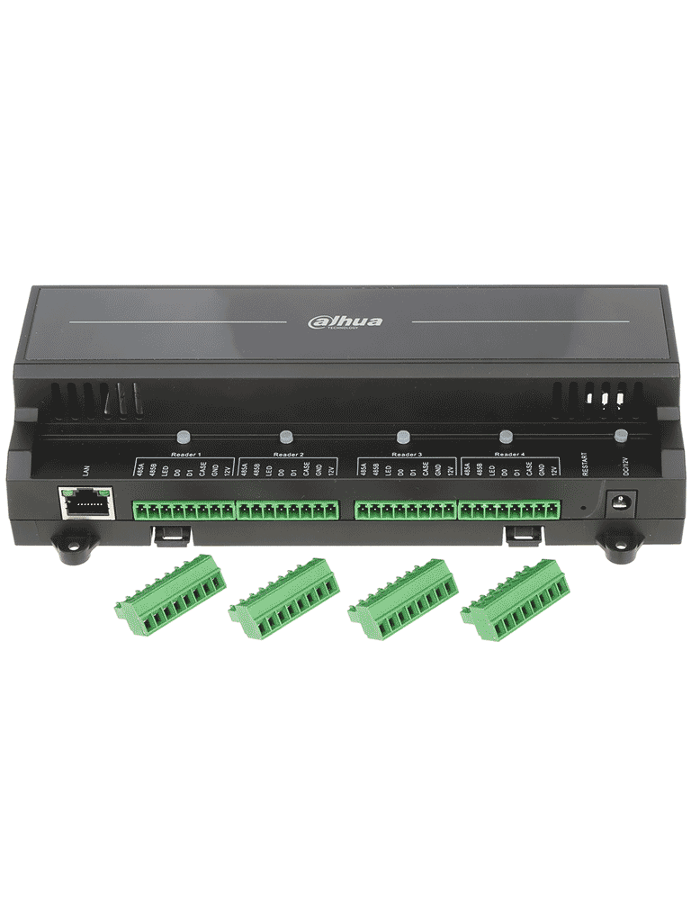 DAHUA ASC2204B-S  - Panel de Control de Acceso para 4 Puertas y 4 Lectoras/  TCP/IP/ Comunicación RS-485 y Wiegand/ 100,000 Usuarios, 3,000 Huellas y 500,000 Registros/ Soporta Interlock, Anti-passback, Desbloqueo Remoto/ Funcion WatchDog/