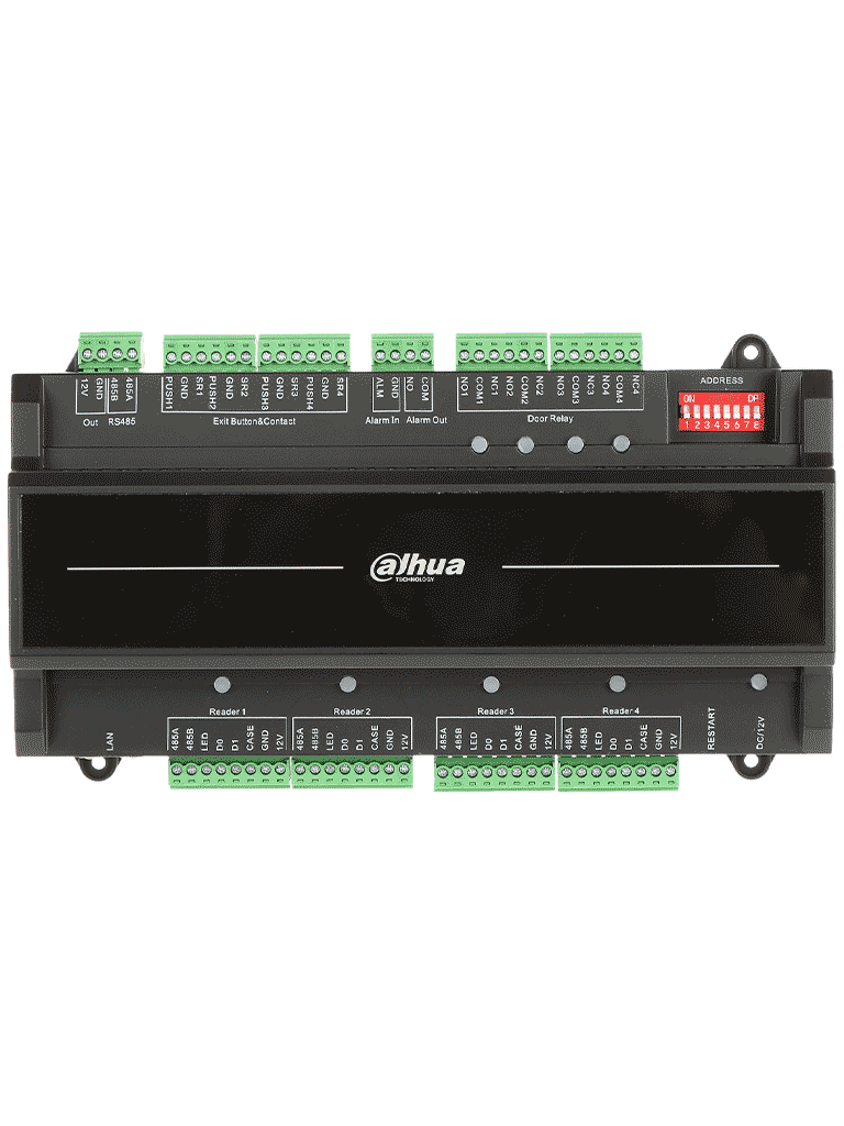 DAHUA ASC2204B-S  - Panel de Control de Acceso para 4 Puertas y 4 Lectoras/  TCP/IP/ Comunicación RS-485 y Wiegand/ 100,000 Usuarios, 3,000 Huellas y 500,000 Registros/ Soporta Interlock, Anti-passback, Desbloqueo Remoto/ Funcion WatchDog/