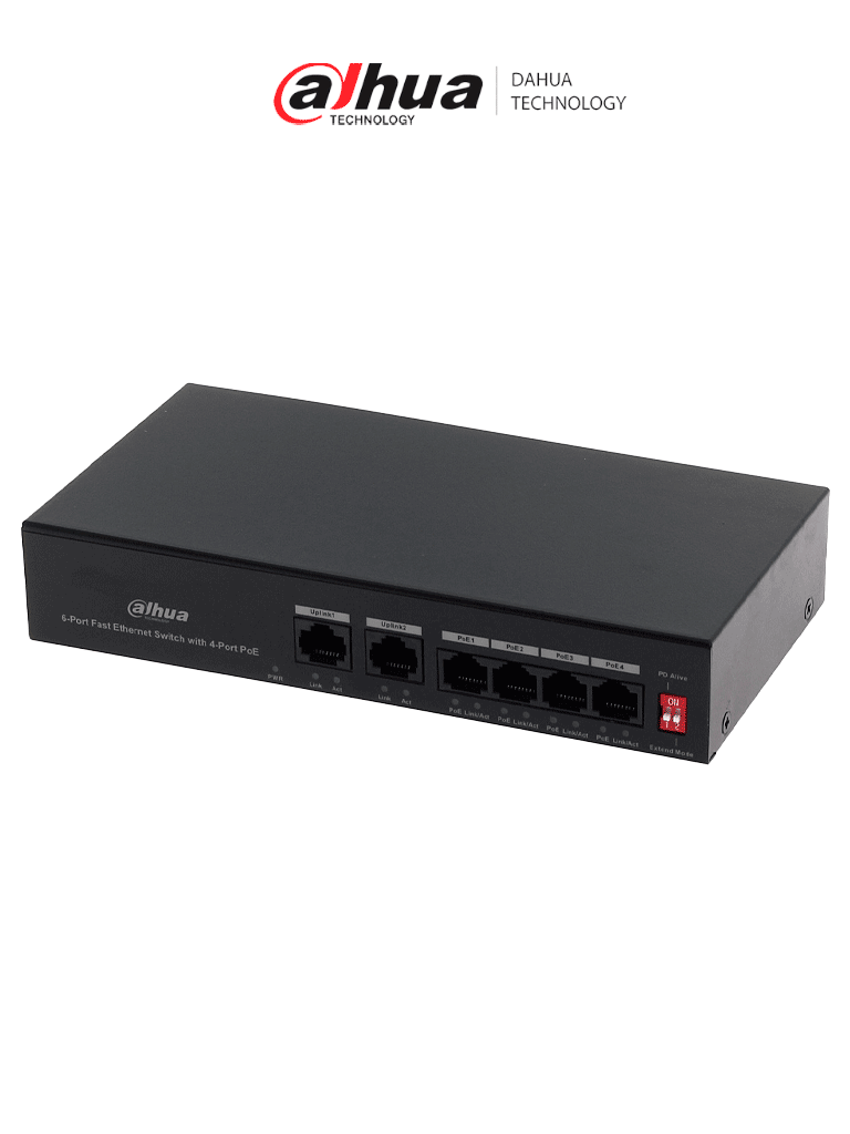 DAHUA PFS3006-4ET-36 - Switch PoE de 6 Puertos Fast Ethernet/4 Puertos PoE 10/100/ 2 Puertos uplink 10/100/ 36 Watts Totales/ Switching 1.2 Gbps/ Tasa de Reenvio de Paquetes .89 Mbps/ con Protección de Descargas #SwitchD1 #BuenFinDahua20 #REM #MCI2 #RMM