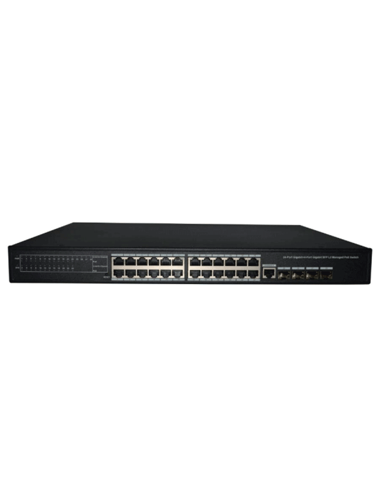 DAHUA PFS4428-24GT-370 - Switch Gigabit PoE de 24 puertos, administrable de capa 2, con 370W totales y 4 puertos SFP 1000 Base-X. Capacidad de switching de 56 Gbps, ideal para redes empresariales exigentes #REM