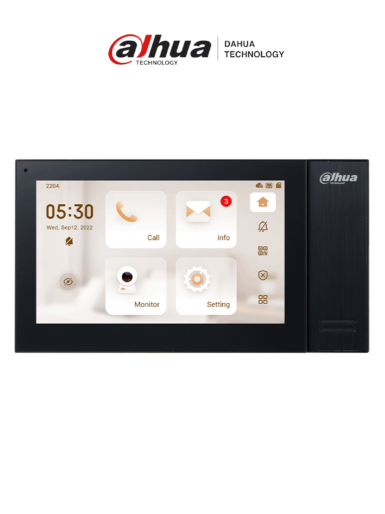 DAHUA VTH2421FB-P - Monitor IP táctil de 7" Serie Pro, con 8GB de memoria embebida, PoE estándar, ranura MicroSD, soporta llamada grupal, videos, mensajes, 6 entradas/salidas de alarma, y hasta 9 monitores adicionales. #VDP