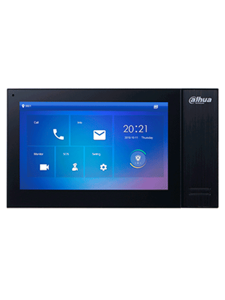 DAHUA DHI-KTP02 - Kit de videoportero IP con monitor táctil de 7" de 8GB de memoria embebida, soporte para alarmas 6&1, frente de calle con apertura remota y tarjetas Mifare (IC Card). Incluye un switch PoE de 4 puertos 10/100.