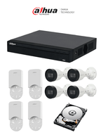 DAHUA KITNVR1104HS-P+4C+4S 1TB- Kit IP de 4 canales con NVR con 4 puertos PoE, 1TB de almacenamiento, y 4 cámaras bullet de 2MP con clasificación IP67. Incluye caja de conexiones PFA12A de policarbonato resistente, ideal para exteriores. #KitDahua