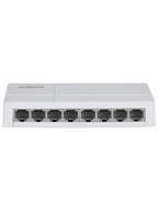DAHUA DH-SF1008L - Switch de Escritorio con 8 puertos Fast Ethernet (10/100 Mbps), diseño compacto de capa 2, con capacidad de switching de 1.6 Gbps y velocidad de reenvío de Kits de 1.19 Mpps. Ideal para redes eficientes y compactas.
