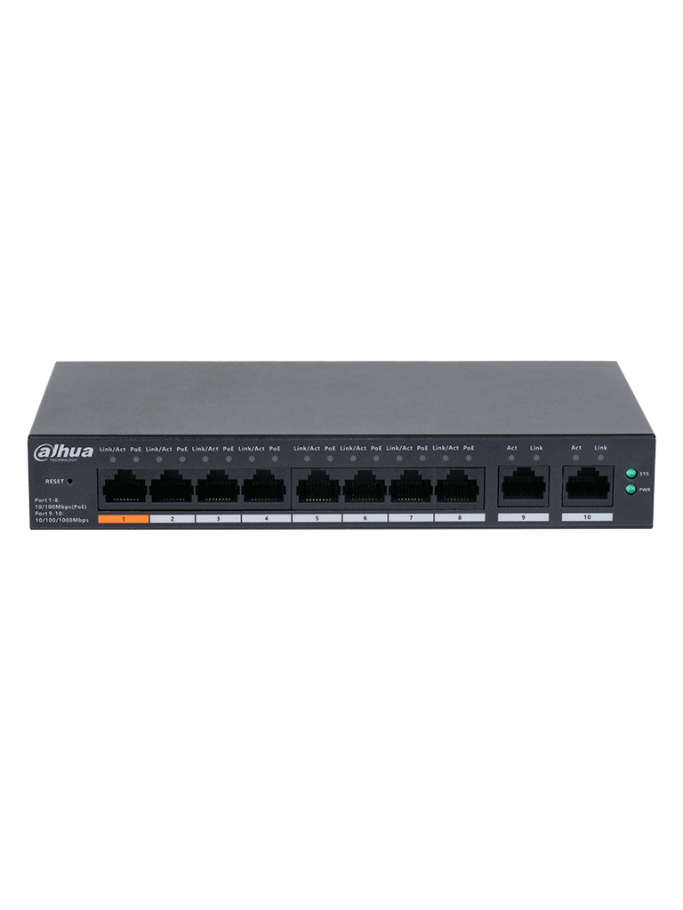 DAHUA DH-CS4010-8ET-60 Switch Poe de 8 Puertos / Poe Inteligente/ 60Watts Totales/ 2 Puertos uplink/ Switching 4.8Gbps/ Protección de Descargas/ DoLynk Care/ #BuenFinDahua20 #NOV
