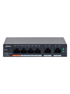 DAHUA DH-CS4006-4ET2ET-60 - Switch PoE de 6 Puertos Administrable con 4 PoE (10/100 Mbps) y 2 uplink (10/100 Mbps). Total de 65 W PoE, administración en la nube con DoLynk Care, carcasa metálica robusta, ideal para redes IP.#LoNuevo