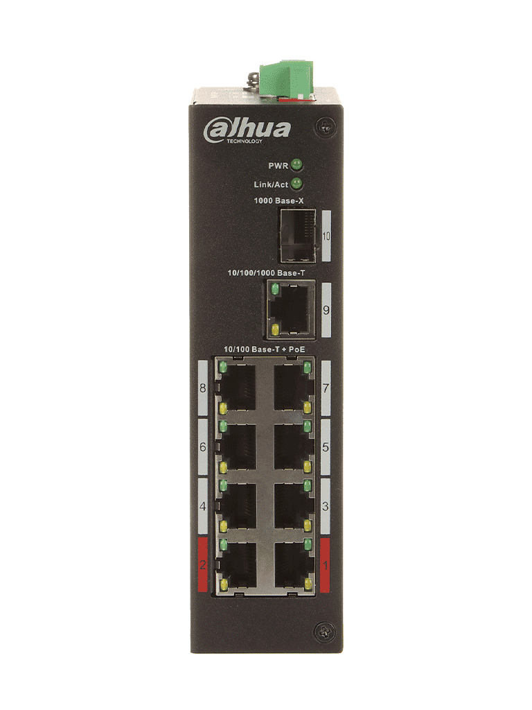 DAHUA PFS3110-8ET-96 - Switch PoE de 10 Puertos/ 8 Puertos PoE/ 1 Puerto SFP de 1000 Mbps/ 1 Puerto Puerto RJ45 10/100/1000/ 96 Watts Totales/  Soporta PoE Watchdog/ Switching 7.6 Gbps/ Tasa de Reenvio de Paquetes de 4.17 Mbps/