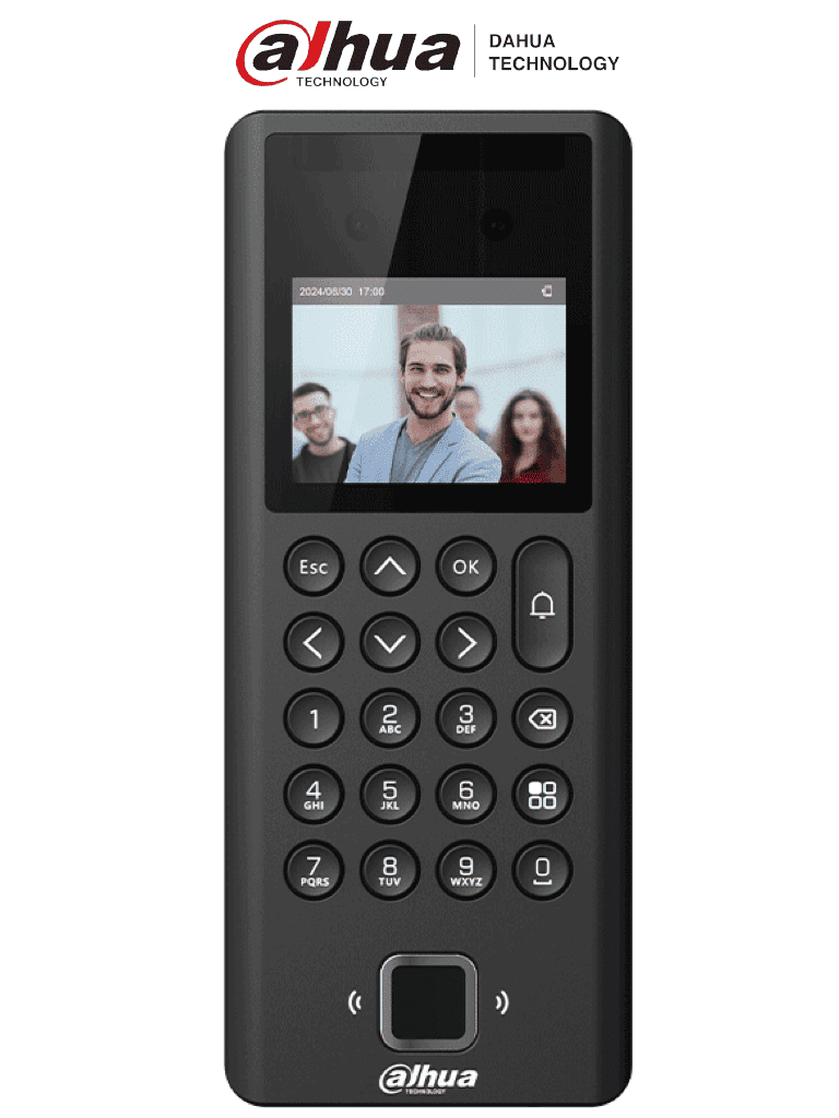 DAHUA ASI3204E - Control de acceso y Asistencia con reconocimiento facial / Pantalla de 2.4" / 1,000 Usuarios / 1,000 Contraseñas / 3,000 tarjetas Mifare / 3,000 Huellas /  50 Administradores / 100,000 Registros / Salida de 12V 1A