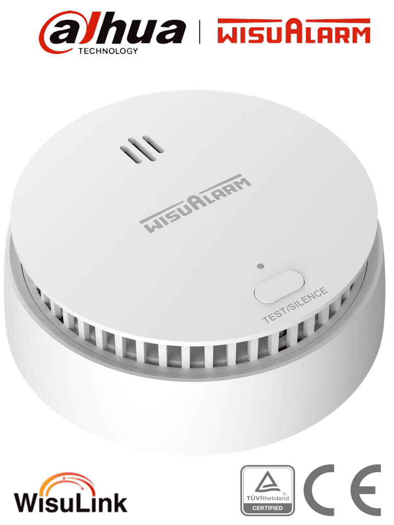 DAHUA WISUALARM DHI-HY-SA30A-R8-Detector de Humo Inalámbrico(Interconectable Hasta 24 Disp) Sensor Fotoeléctrico, Sonido de Alarma de 85dB, Alarma Visual y Audible, Batería Sellada de hasta 10años, Certificaciones TÜV and CE #LoNuevo #Wisualarm #MCI1 #WR