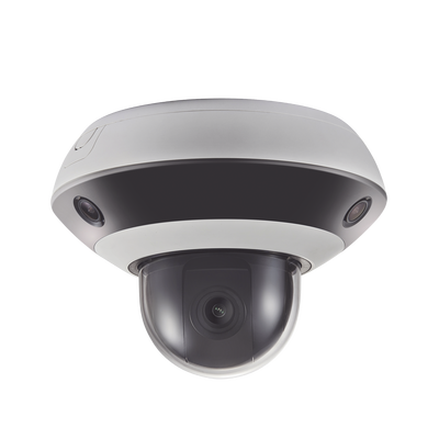 Mini Domo PanoVu 2 Megapixel / 1 PTZ 4X Zoom + 3 Lentes Panorámicos 360° / H.265 / 10 mts IR / Uso en Interior / PoE+ / dWDR / Micro SD