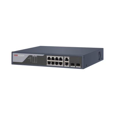 Switch PoE+ / Administrable / Uso en Rack / 8 Puertos 10/100 PoE+ /  2 Puertos 1000 Mbps Uplink  / 2 Puertos SFP / Configuración Nube desde Hik-PartnerPro / Modo Extendido hasta 300 Metros / 125 W