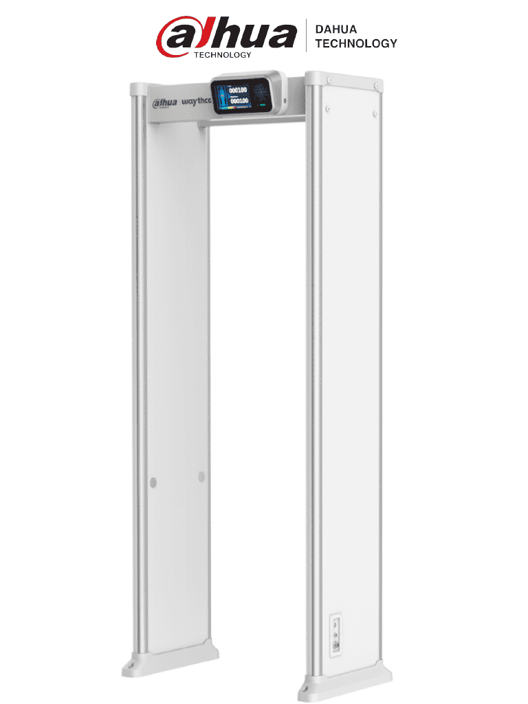 Dahua ISC-D733-S2 Arco detector de metales con 33 zonas de detección y alertas visuales. Incluye pantalla táctil LCD de 7" a todo color, ideal para monitoreo en tiempo real. Ofrece conteo de personas y numero de alarmas.