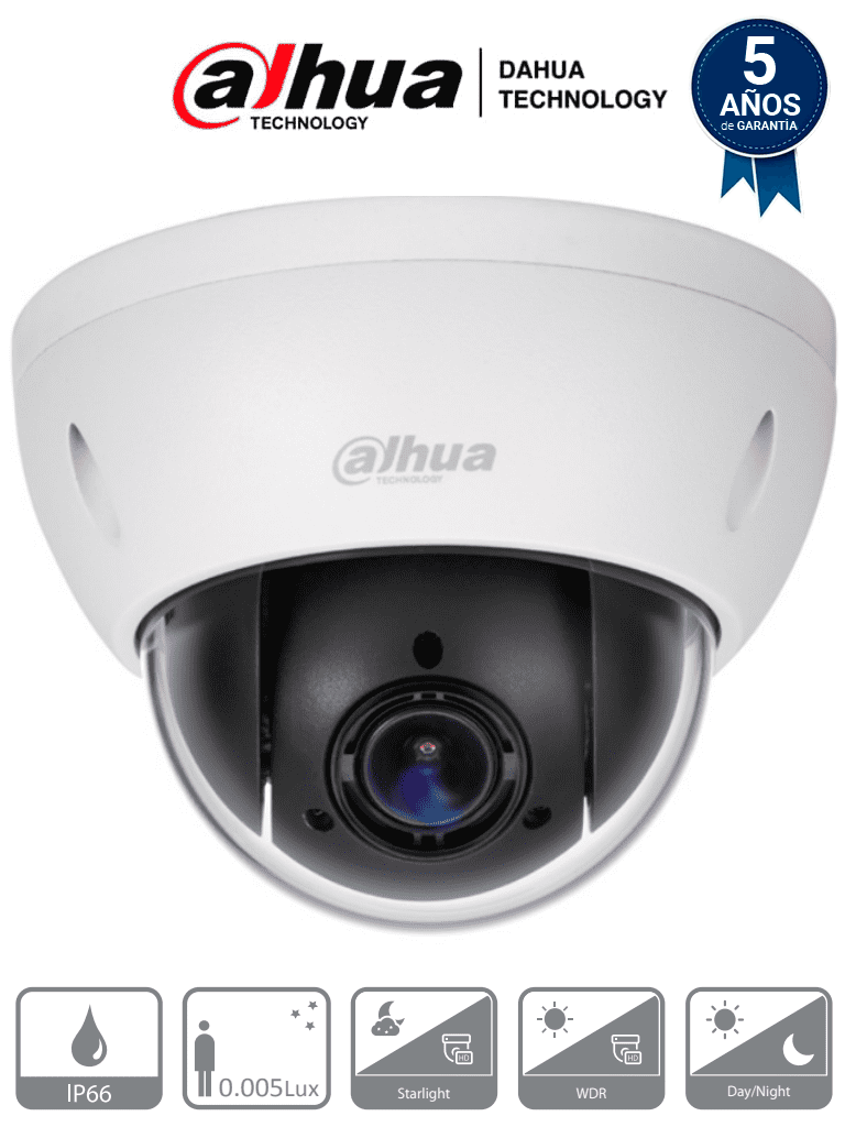 DAHUA SD22204IN-GC - Camara PTZ Mini Domo Antivandalica de 2 Megapixeles/ 4X de Zoom Optico/ WDR Real 120 dB/ Metalica/ IP66/ IK10/ Starlight/ HLC/ 3DNR/