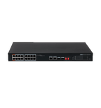 DAHUA PFS3218-16ET-135 - Switch Poe Ethernet de 18 puertos/ 16 puertos PoE 10/100 Mbps/ 135 Watts Totales/  2 Puertos SFP/ PoE Watchdog/ Switching 7.2 Gbps/ Tasa de Reenvio de Kits 5.3568/