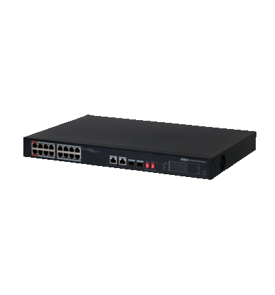 DAHUA PFS3218-16ET-135 - Switch Poe Ethernet de 18 puertos/ 16 puertos PoE 10/100 Mbps/ 135 Watts Totales/  2 Puertos SFP/ PoE Watchdog/ Switching 7.2 Gbps/ Tasa de Reenvio de Kits 5.3568/