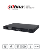 DAHUA PFS3220-16GT-190 - Switch Poe de 16 Puertos Gigabit/ Poe Inteligente/ Puerto Rojo de 90W/ 190 Watts Totales/ 2 Puertos SFP Opticos/ Protocolos Poe:IEEE802.3af, IEEE802.3at, Hi-PoE, IEEE802.3bt/ Switching 52 Gbps/ Protección de Descargas/