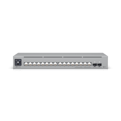 UniFi Switch Pro Max 16 con funciones Capa 3, 16 puertos EtherLight RGB / (4) puertos 2.5 GbE y (12) puertos GbE /(2) puertos SFP+ 10G /con pantalla táctil informativa